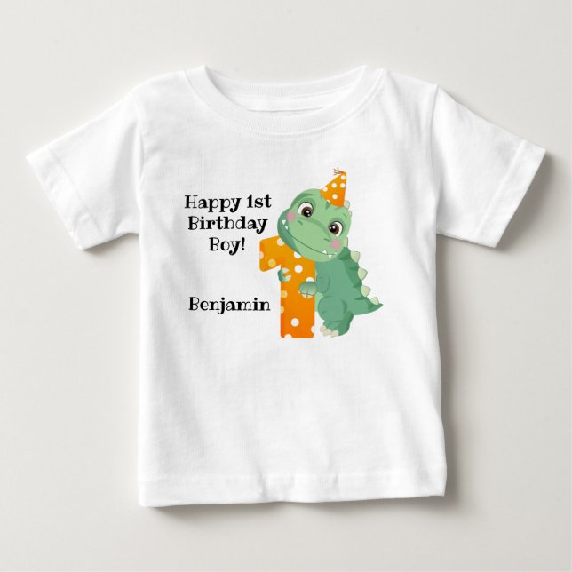 Cute Green Dino Birthday Baby T-Shirt (Front)