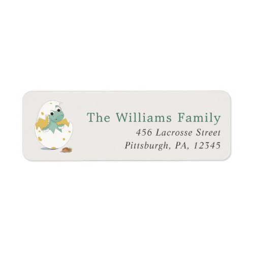 Cute Green Dino_Themed Baby Party Return Address Label