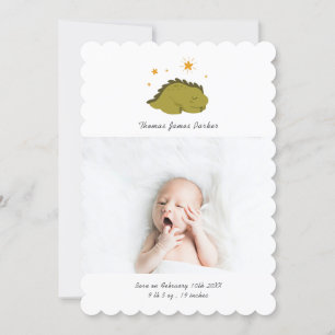 Cute Green Dinosaur Baby Birth Announcement