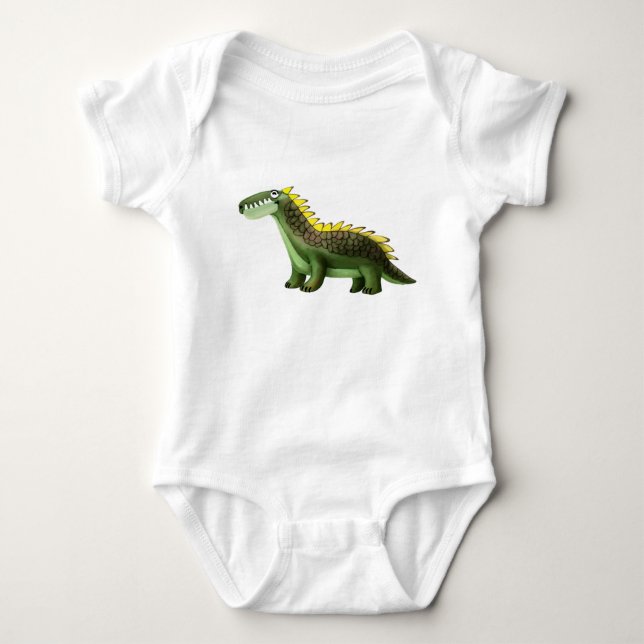 Cute Green Dinosaur Baby Bodysuit - Adorable Dino  (Front)