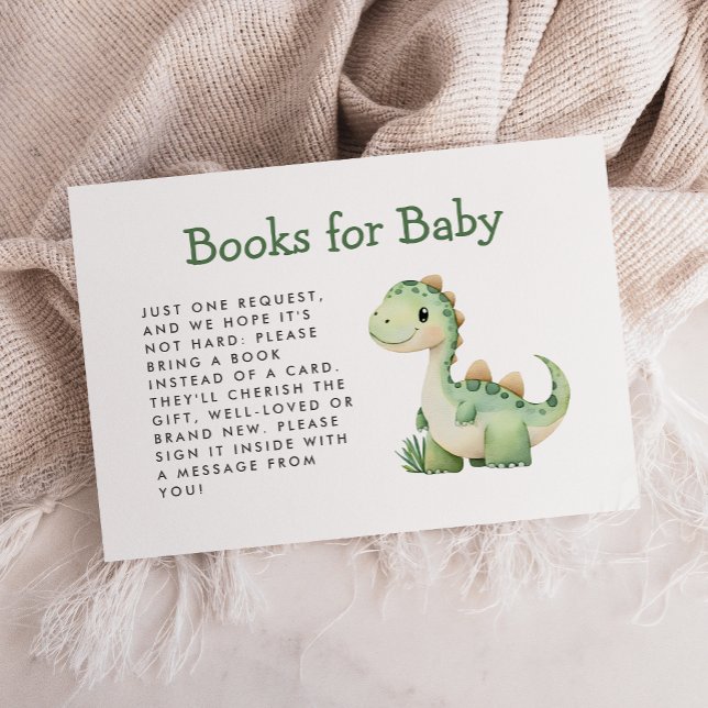 Cute Green Dinosaur Baby Shower Books Enclosure Card (Creator Uploaded)