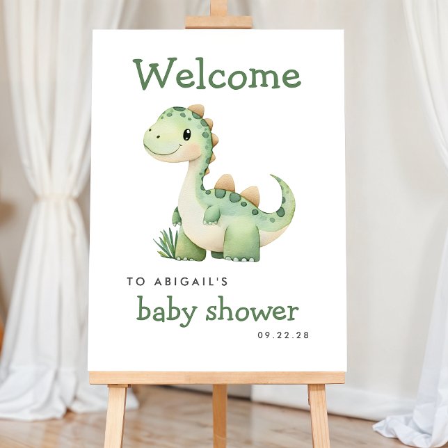 Cute Green Dinosaur Baby Shower Welcome Foam Board (Creator Uploaded)