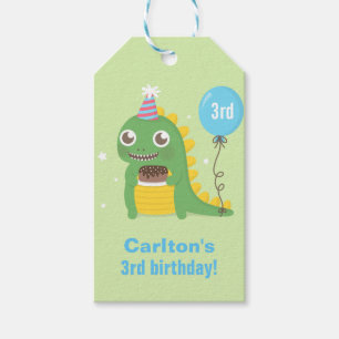 Cute Green Dinosaur Birthday Party Celebrations Gift Tags