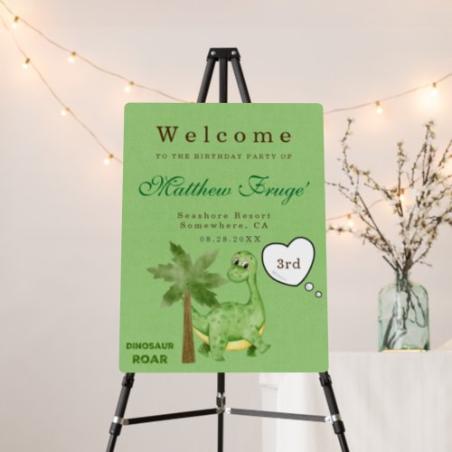 Cute Green Dinosaur Birthday Party Welcome Sign