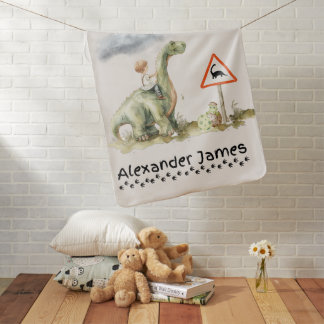 Cute Green Dinosaur Blanket with a Little Boy