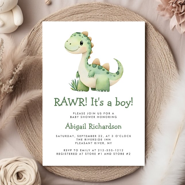 Cute Green Dinosaur Boy Baby Shower Invitation (Creator Uploaded)