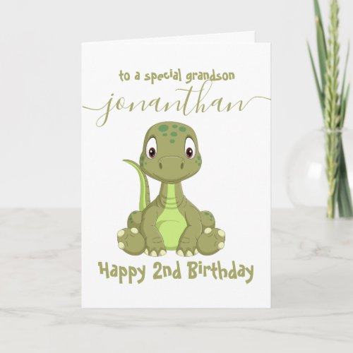 cute green dinosaur boy birthday card