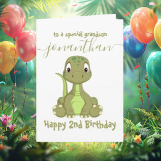 cute green dinosaur boy birthday card