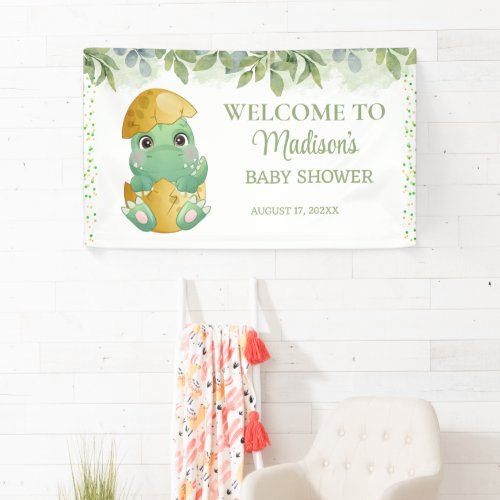 Cute Green Dinosaur Boys Baby Shower  Banner