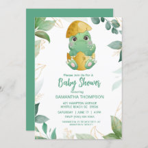 Cute Green Dinosaur Boys Baby Shower Invitation