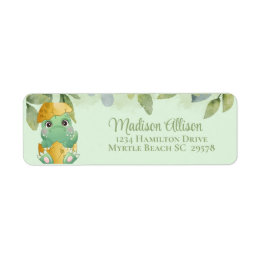 Cute Green Dinosaur Boys Baby Shower Label