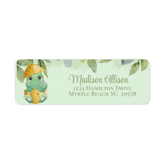 Cute Green Dinosaur Boys Baby Shower  Label (Front)