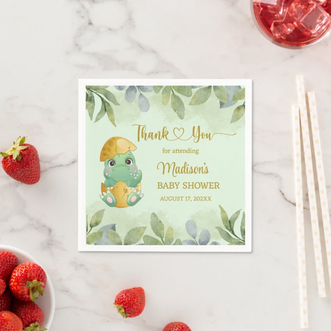 Cute Green Dinosaur Boys Baby Shower  Napkins (Insitu)