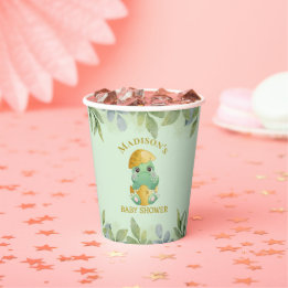 Cute Green Dinosaur Boys Baby Shower Paper Cups