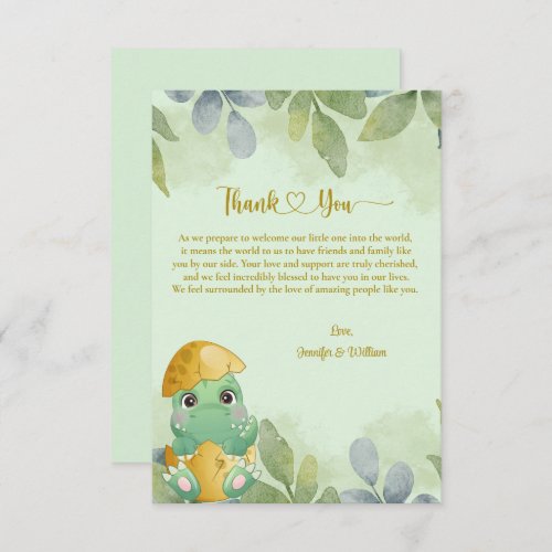 Cute Green Dinosaur Boys Baby Shower  Thank You Card
