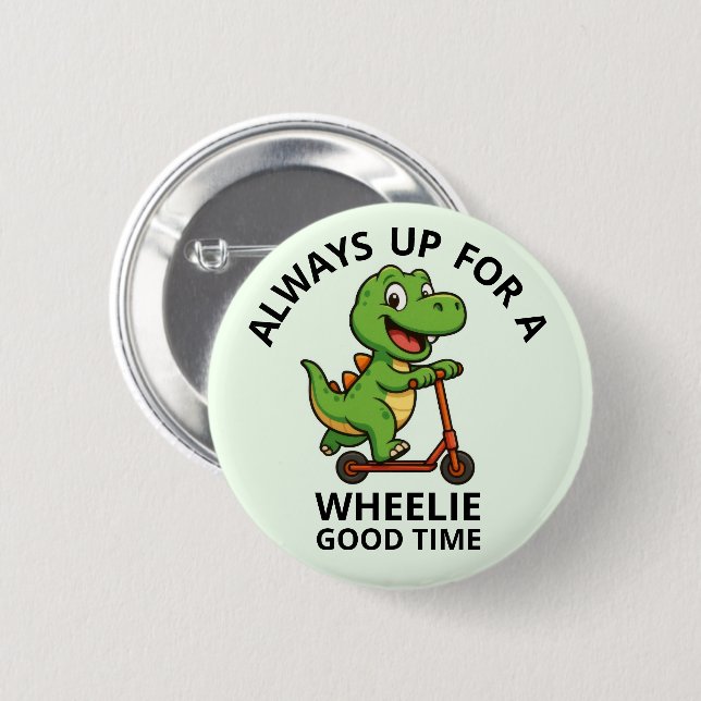 Cute Green Dinosaur Button (Front & Back)