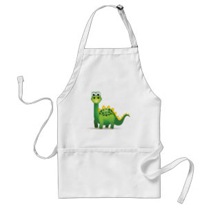 Cute green dinosaur cartoon adult apron