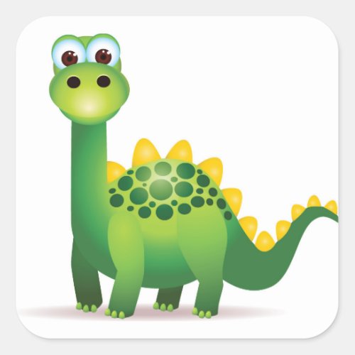 Cute green dinosaur cartoon square sticker