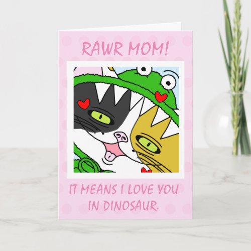 Cute Green Dinosaur Cat Mom Mothers Day  Holiday Card