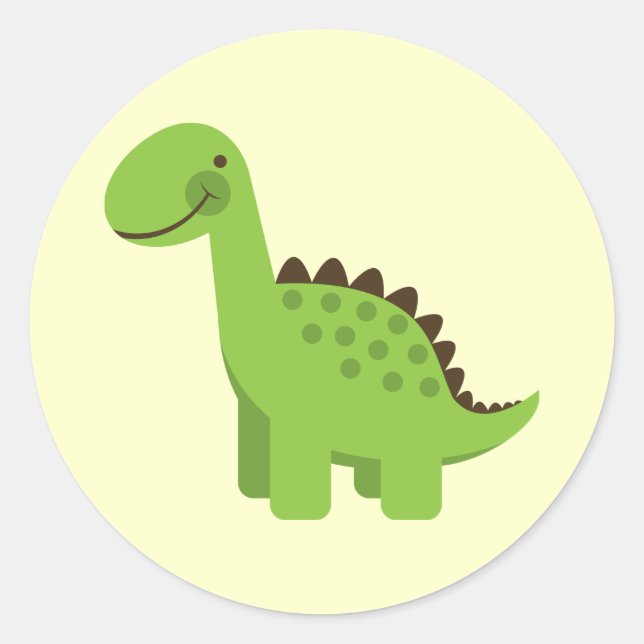 Cute Green Dinosaur Classic Round Sticker (Front)