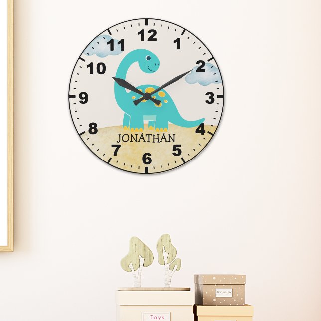 Cute Green Dinosaur Decoration Room Kid's Large Clock (Creator Uploaded)