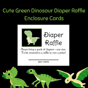 Cute Green Dinosaur Diaper Raffle Enclosure Card