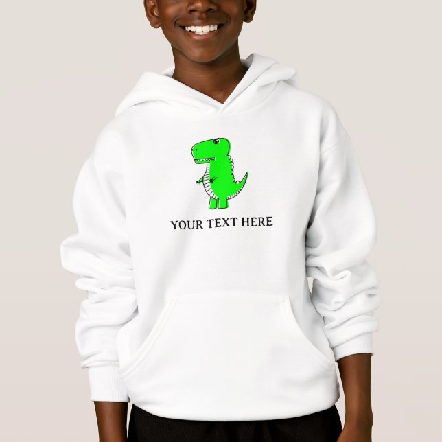 Cute Green Dinosaur Drawing Custom Text Hoodie (Front)