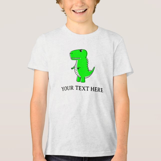 Cute Green Dinosaur Drawing Custom Text Tri-Blend Shirt (Front)