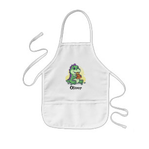 Cute Green Dinosaur Eating Pizza Pizzasaurus Rex Kids' Apron
