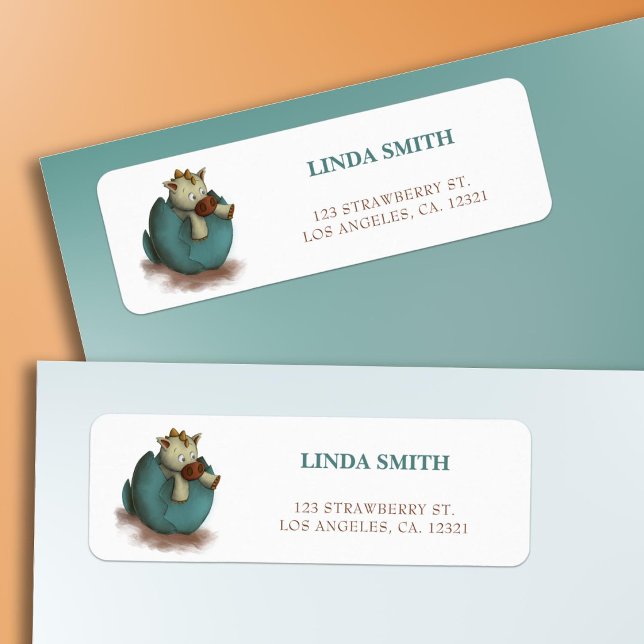 Cute Green Dinosaur Hatching Return Address Label (Creator Uploaded)