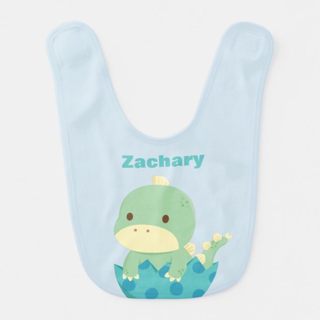 Cute Green Dinosaur in Egg Baby Bib (Front)