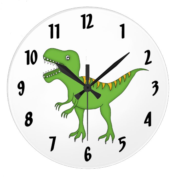 Cute Green T Rex Dinosaur Kid's wall clock/Medium