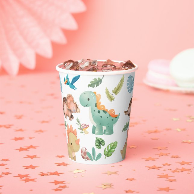 Cute green Dinosaur  Paper Cups (Insitu)