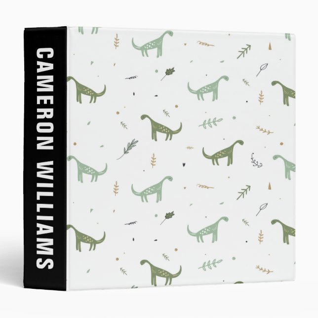 Cute Green Dinosaur Pattern 3 Ring Binder (Front/Spine)