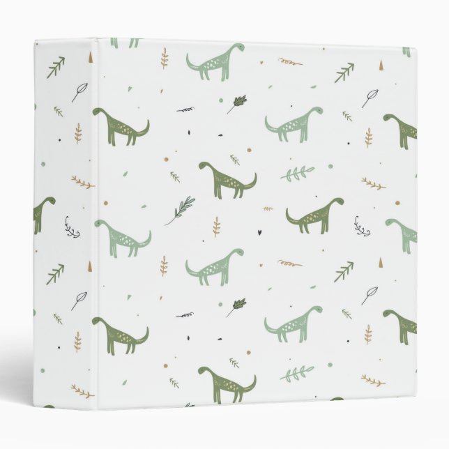 Cute Green Dinosaur Pattern 3 Ring Binder (Front/Spine)