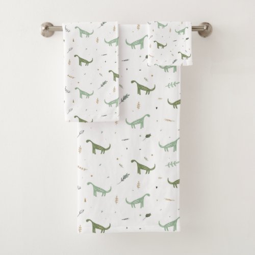 Cute Green Dinosaur Pattern Bath Towel Set