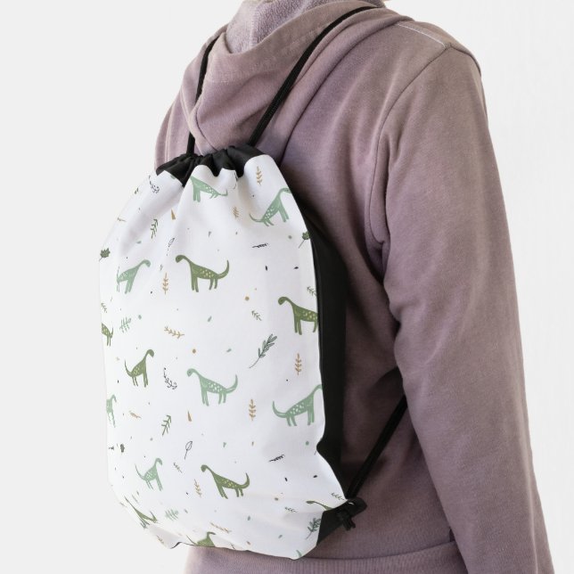 Cute Green Dinosaur Pattern Drawstring Bag (Insitu)