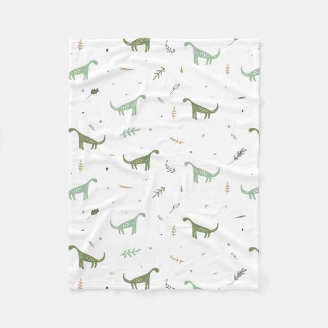 Cute Green Dinosaur Pattern Fleece Blanket (Front)