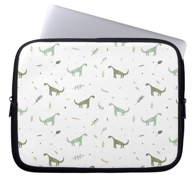 Cute Green Dinosaur Pattern Laptop Sleeve (Front)