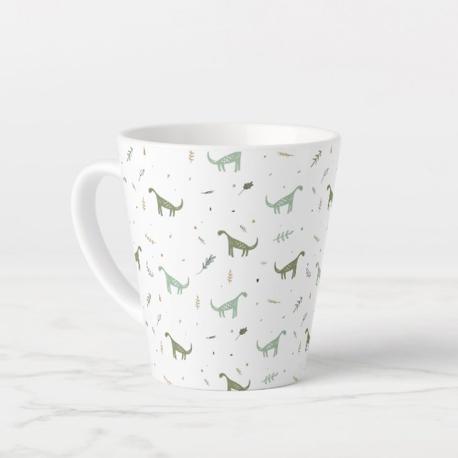 Cute Green Dinosaur Pattern Latte Mug (Left Angle)