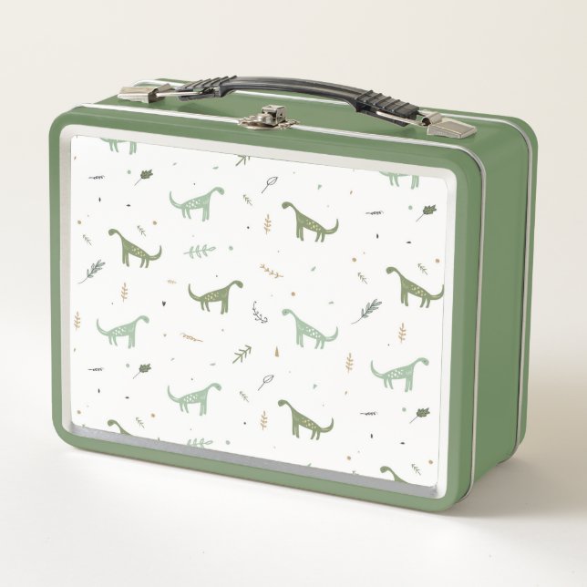 Cute Green Dinosaur Pattern Metal Lunch Box (Front)