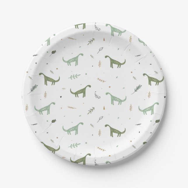 Cute Green Dinosaur Pattern Paper Plates (Front)