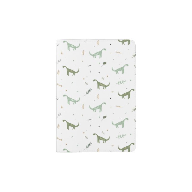 Cute Green Dinosaur Pattern Passport Holder (Front)