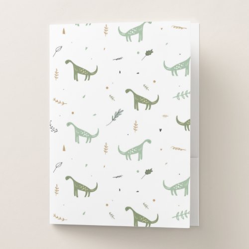 Cute Green Dinosaur Pattern Pocket Folder