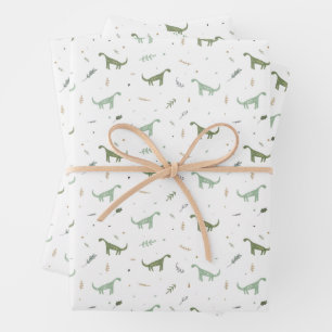 Cute Green Dinosaur Pattern Wrapping Paper Sheets