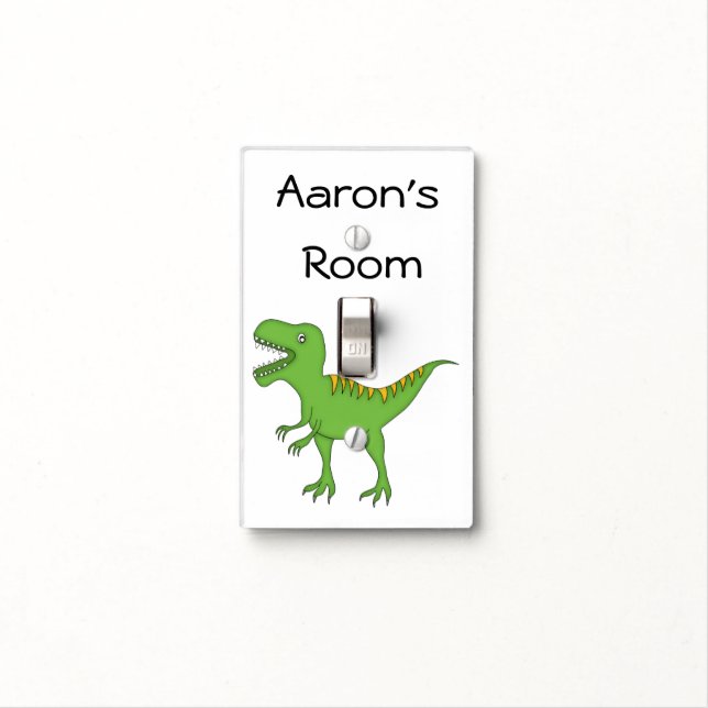 Cute Green Dinosaur+Personalize Name Light Switch Cover (In Situ)