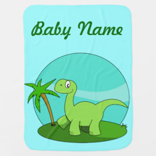 Cute Green Dinosaur Personalized Swaddle Blanket
