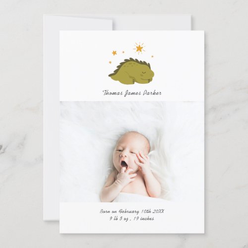 Cute Green Dinosaur Photo Collage Birth Announcement