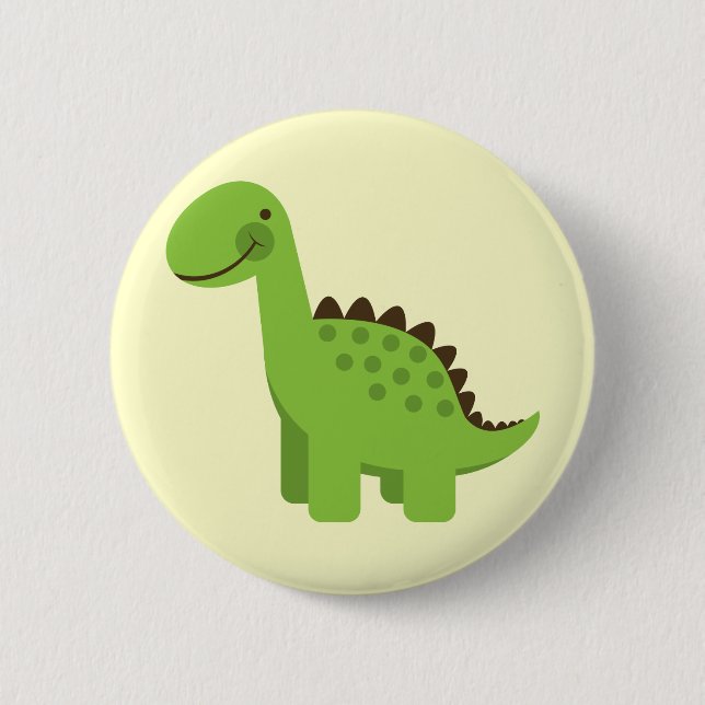 Cute Green Dinosaur Pinback Button (Front)