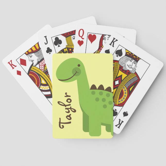 Cute Green Dinosaur Poker Cards (Back)